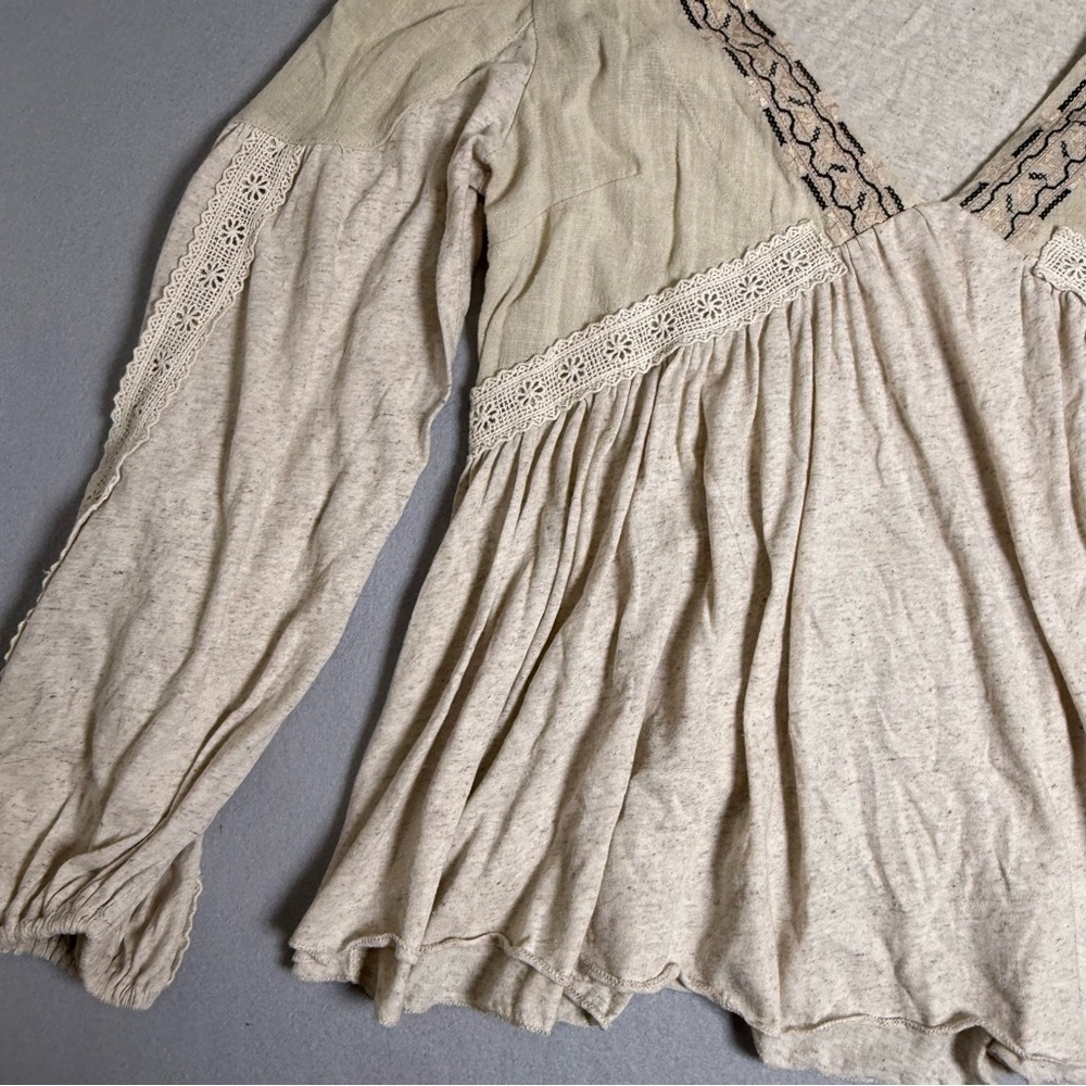 Miss Me Top Blouse Top Sz M Babydoll Embroidered Long Balloon Sleeves Bohemian - Picture 5 of 12